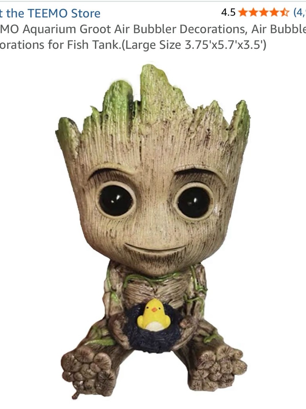 Groot Aquarium Air Bubbler Sculpture with Yellow Chick